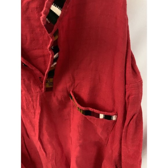 Made in Guatemala Men’s 2XL Vintage Red Hand Woven 1/4 Button Shirt - Picture 2 of 6